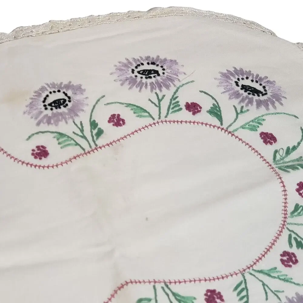 VINTAGE TABLE RUNNER CORN FLOWER GARDEN EMBROIDERED DRESSER SCARF ESTATE MCM